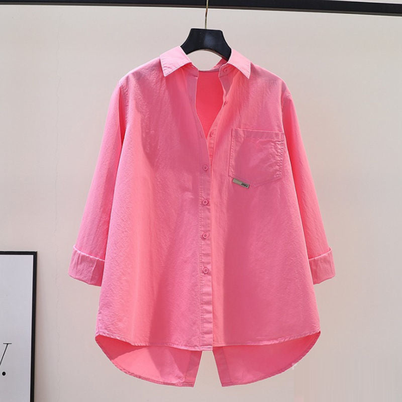 Rose pink mid-length sculptural back-slit shirt in matte crepe