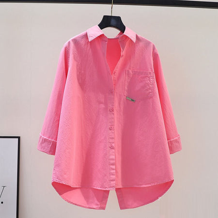 Rose pink mid-length sculptural back-slit shirt in matte crepe
