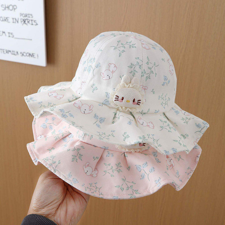 Girls Lace Bunny Sun Hat Wide Brim Princess Fisherman Cap