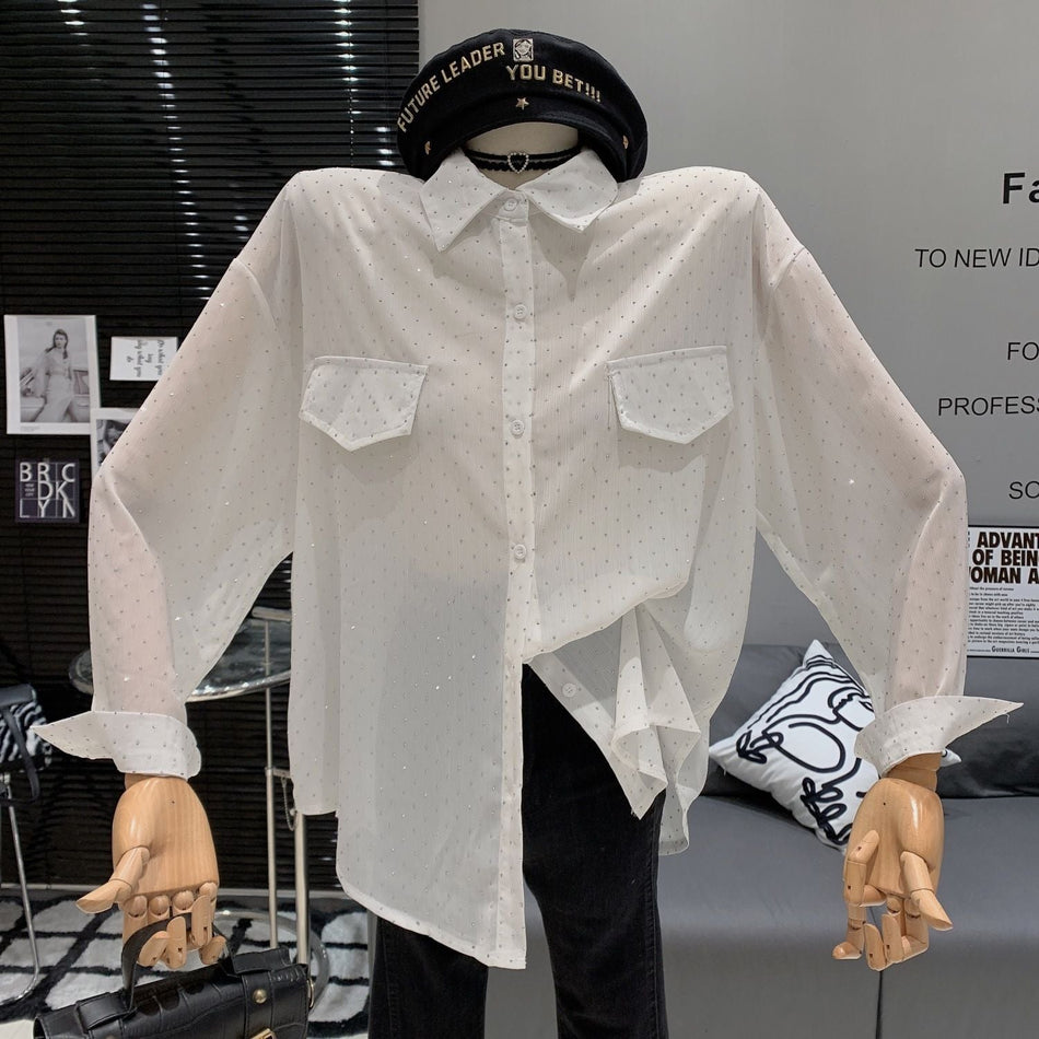 Embellished Sun Protection Shirt in Elegant French Silhouette