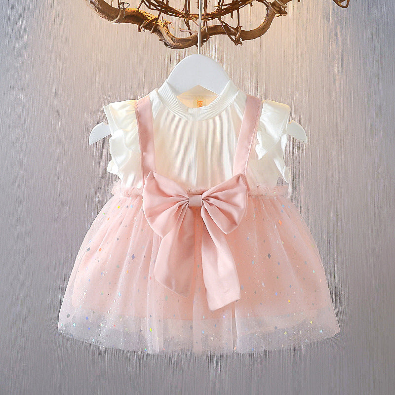 Girls tie-dye long princess beach dress with ink painting effect for summer
