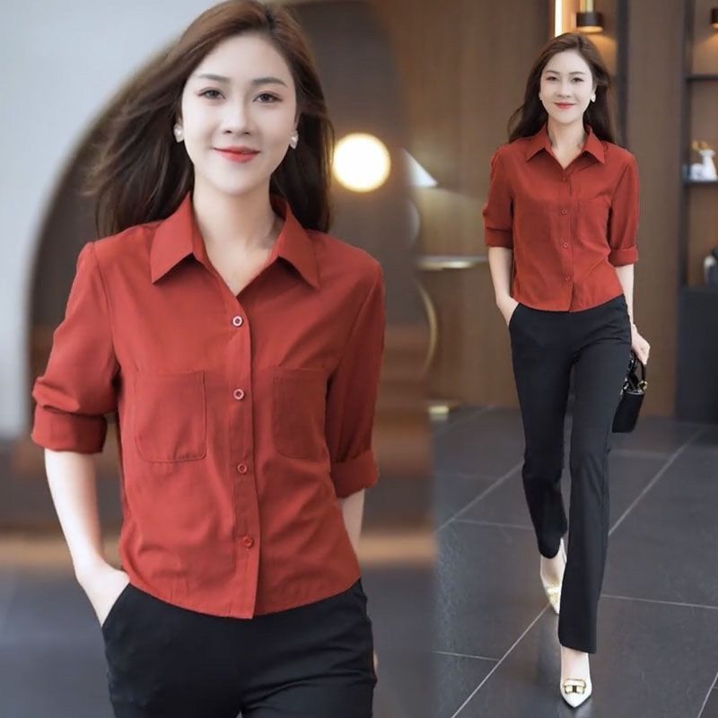 Women’s Elegant Slim-Fit Long Sleeve Silk Blouse