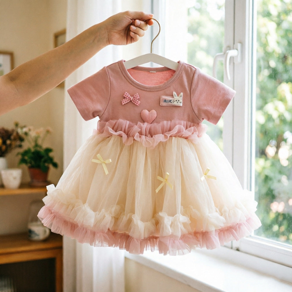 Girls tie-dye long princess beach dress with ink painting effect for summer