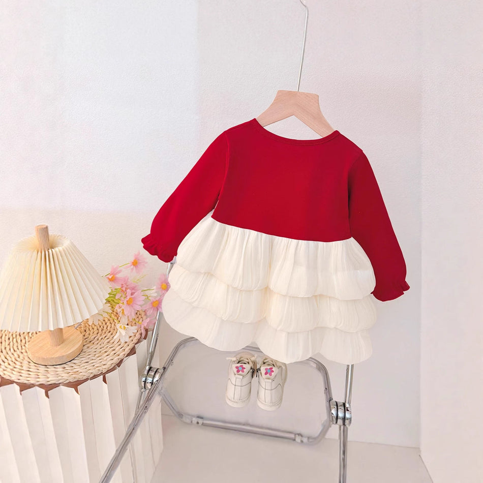 Girls Cotton A-Line Princess Dress Elegant Birthday Skirt