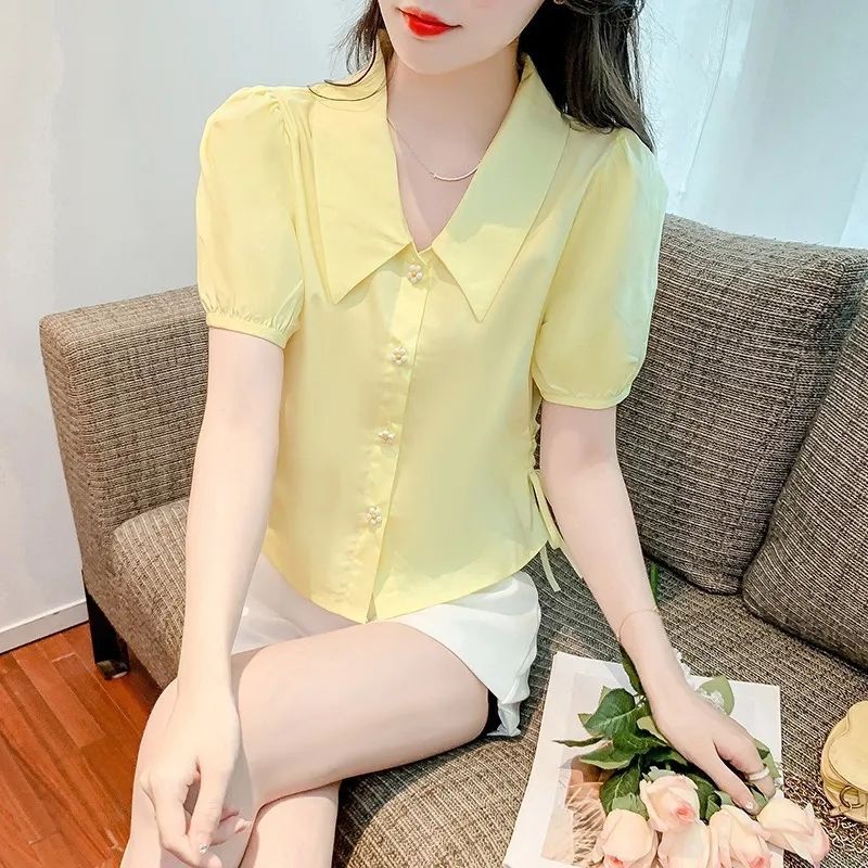 Women’s Elegant Doll Collar Puff Sleeve Chiffon Blouse