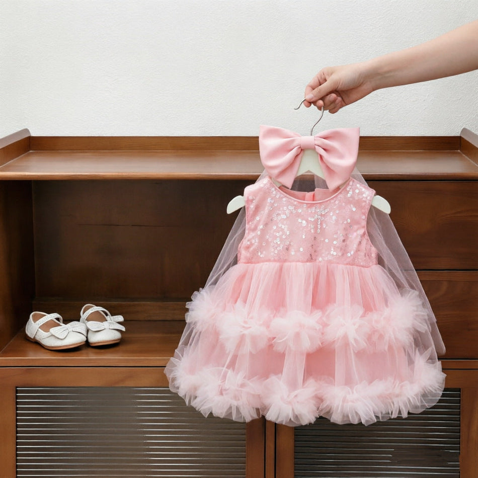 Girls Sequin Princess Cake Dress Sleeveless Puffy Mesh Skirt