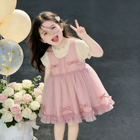 Girls tie-dye long princess beach dress with ink painting effect for summer