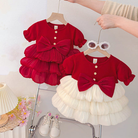 Red girls princess summer dress for casual and seasonal wear