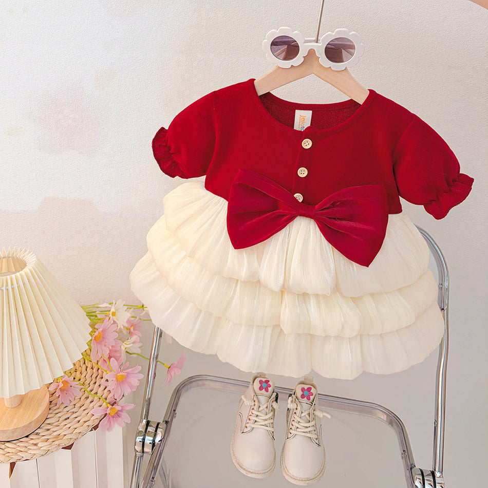 Girls Cotton A-Line Princess Dress Elegant Birthday Skirt