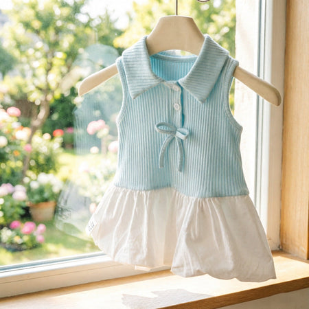 Girls chiffon suspender princess dress with patchwork detail and double flying sleeves