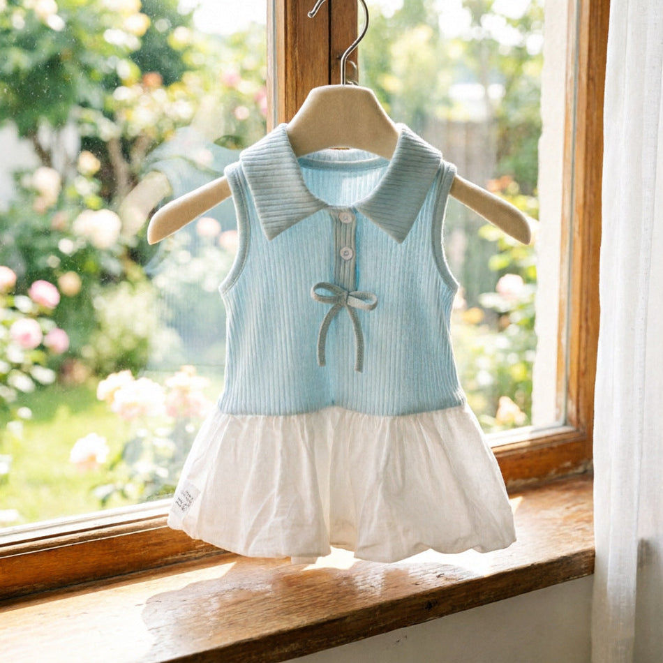 Girls Floral Collar Patchwork Dress Cotton A-Line Summer Skirt