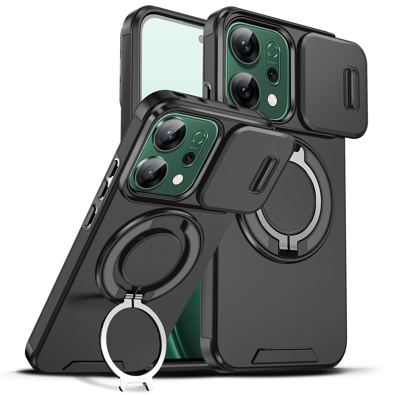 Oppo Reno 15 Pro "Push Window" Stand Case with Invisible Bracket – Black for Reno15FS