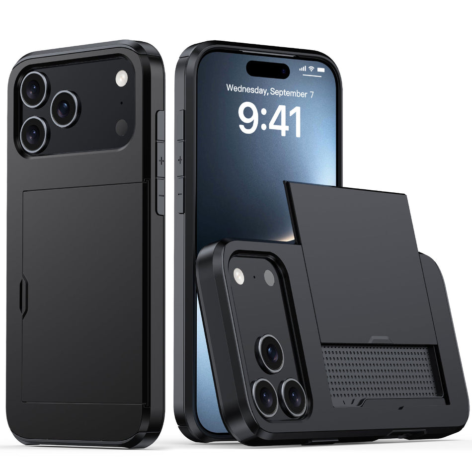 iPhone 17 Pro Max "SGP-Style" Frosted Card Slot Protective Case – Black for iPhone17ProMax