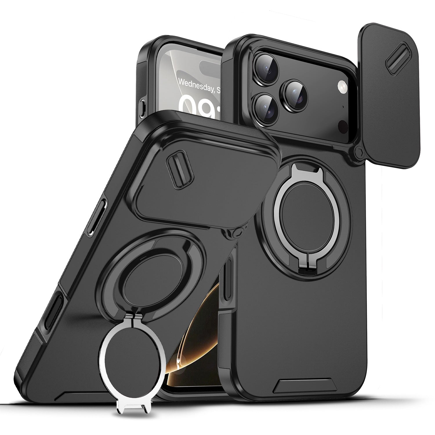 iPhone 17 Pro Max Stand Case with Invisible Bracket – Black for iPhone17E