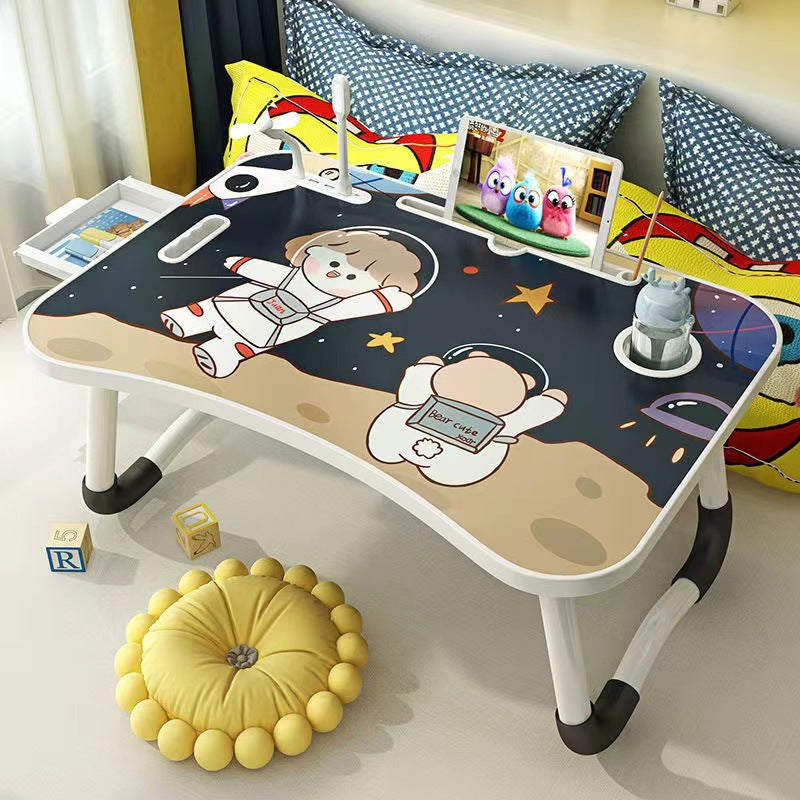 Folding Bed Desk Cartoon Student Study Table with Storage Slots