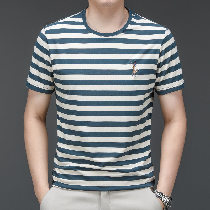 Men's blue long sleeve T-shirt - loose fit round neck casual top