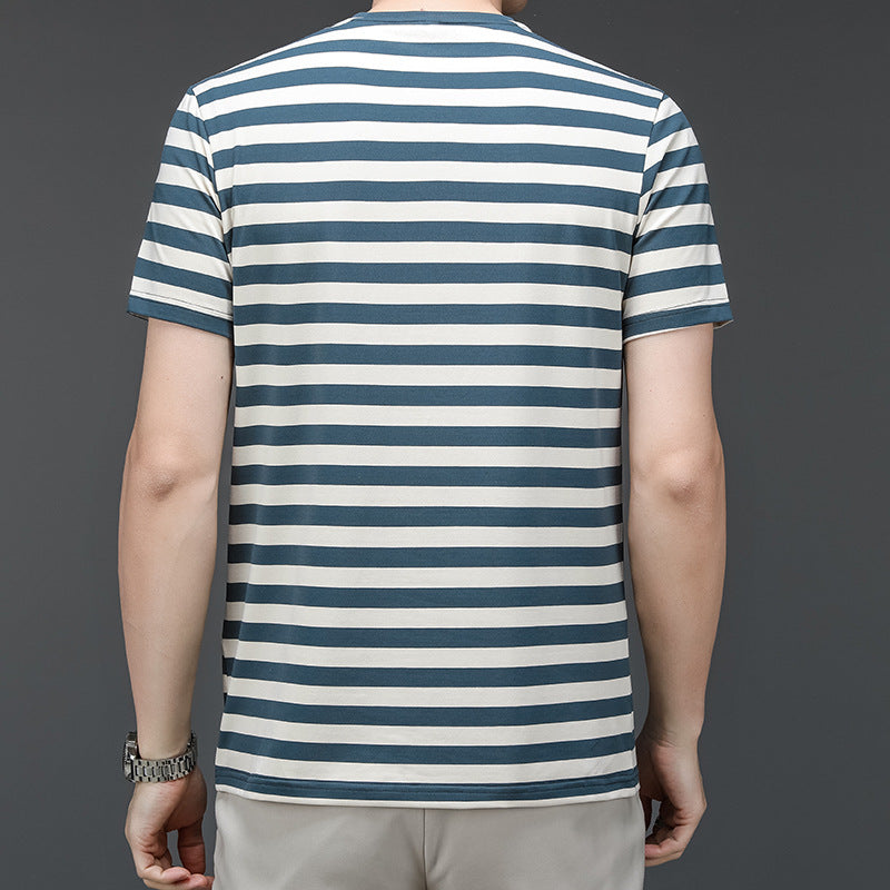 Men's Striped Cotton Blend Crewneck Business T-Shirt