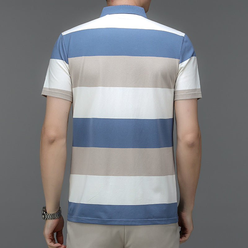 Men's Striped Pure Cotton Embroidered Business Polo Shirt