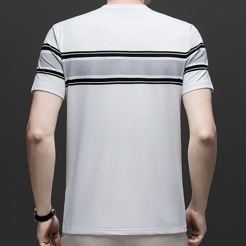 Men's Striped Pure Cotton Plus Size Summer Crewneck T-Shirt