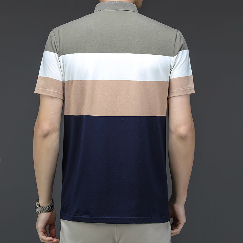 Men's Striped Pure Cotton Embroidered Business Polo Shirt
