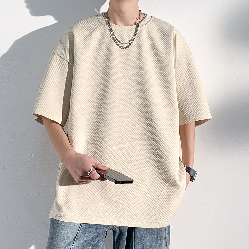 Men's white long sleeve T-shirt - loose fit round neck casual top