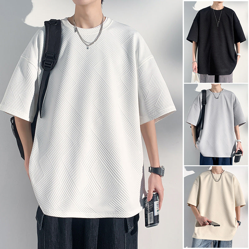 Men's Loose Fit Waffle Texture Full Print Summer T-Shirt