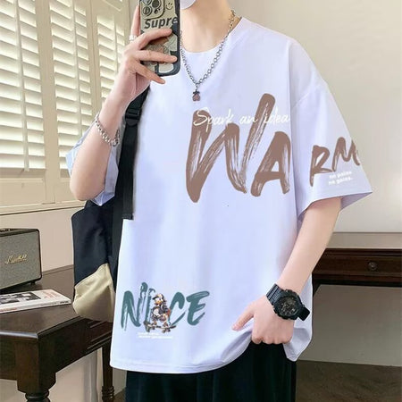 Men's black long sleeve T-shirt - loose fit round neck casual top