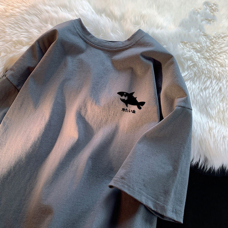 Men's white long sleeve T-shirt - loose fit round neck casual top