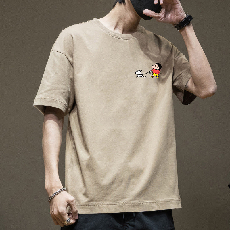 Men's white long sleeve T-shirt - loose fit round neck casual top