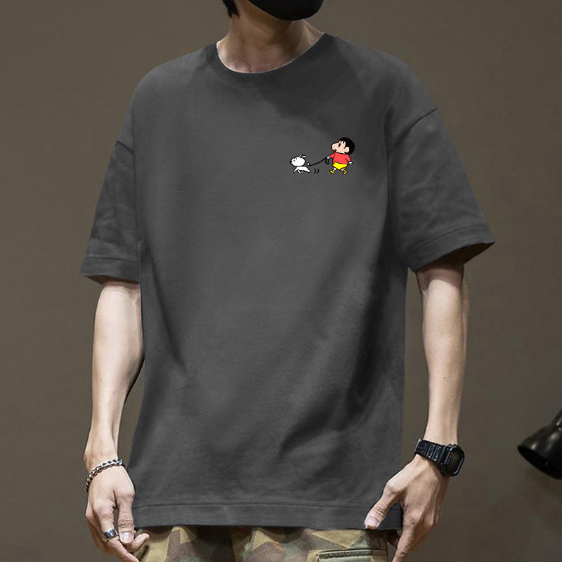 Men's Loose Japanese Style Pure Cotton Summer Crewneck