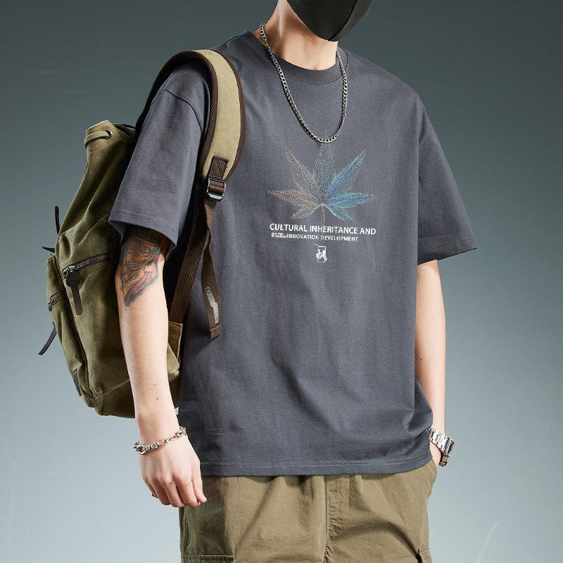 Men's white long sleeve T-shirt - loose fit round neck casual top