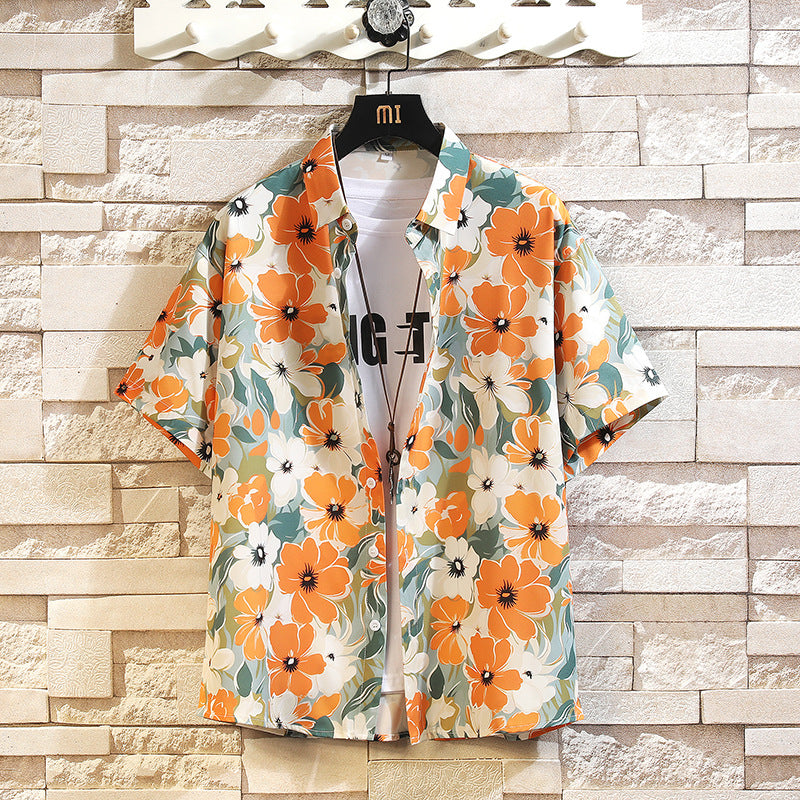 Men's Tropical Floral Print Short-Sleeved Business Casual Shirt