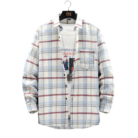 White Check men's casual shirt - button-up design with relaxed comfortable fit