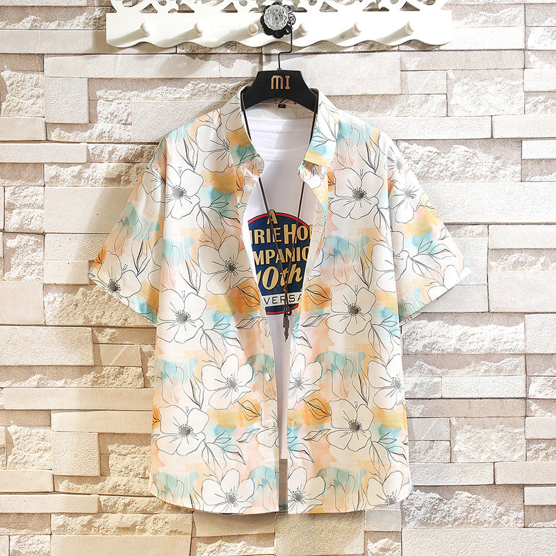 Men's Retro Floral Short-Sleeved Beach Shirt in Loose Fit