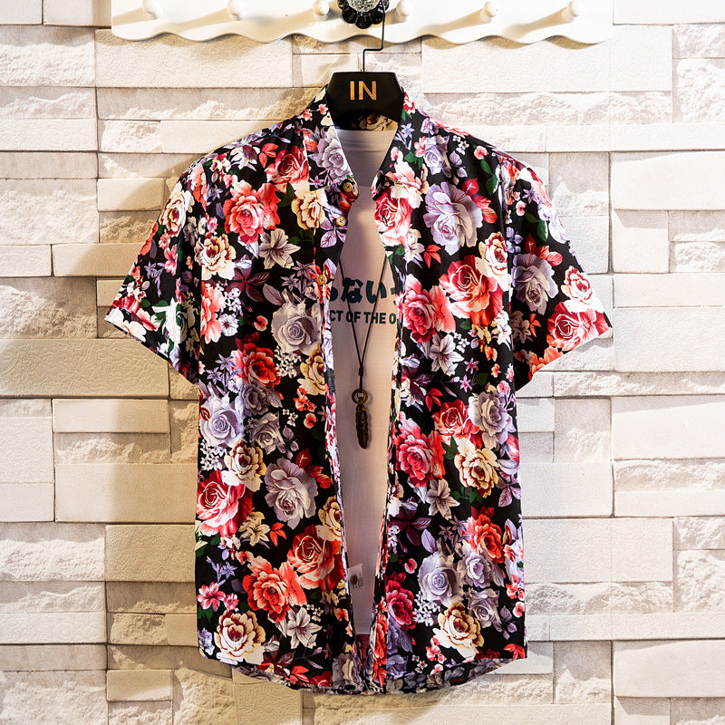 Men's Korean-Style Loose Multicolor Floral Casual Shirt