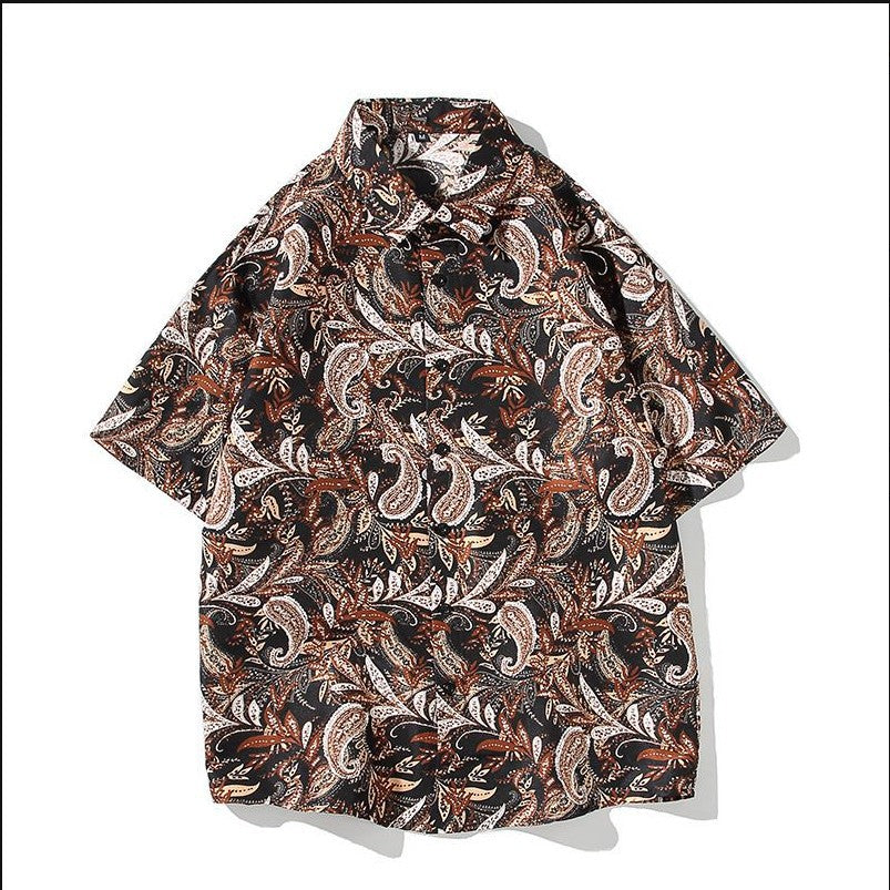 Men’s Hong Kong Style Retro Print Short-Sleeve Urban Shirt