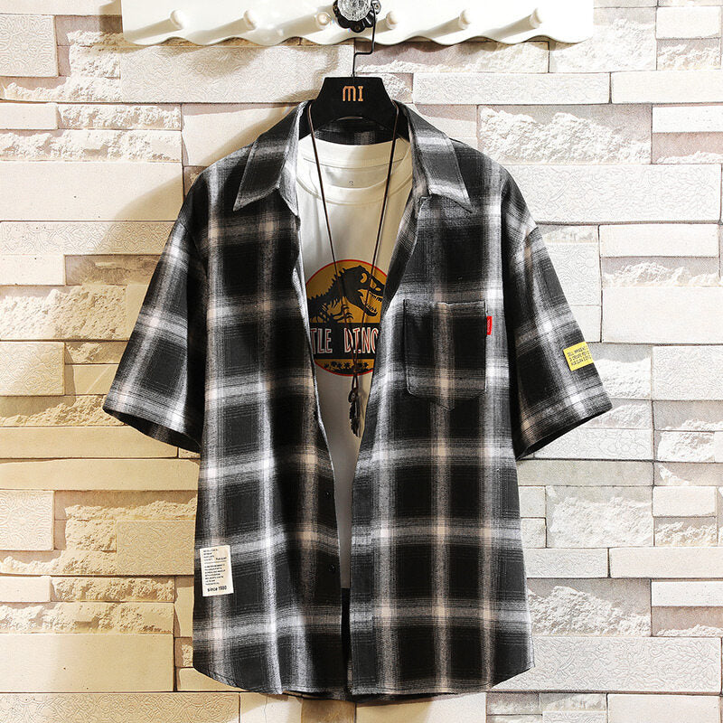 Black And White Grid men's casual shirt - button-up design with relaxed comfortable fit