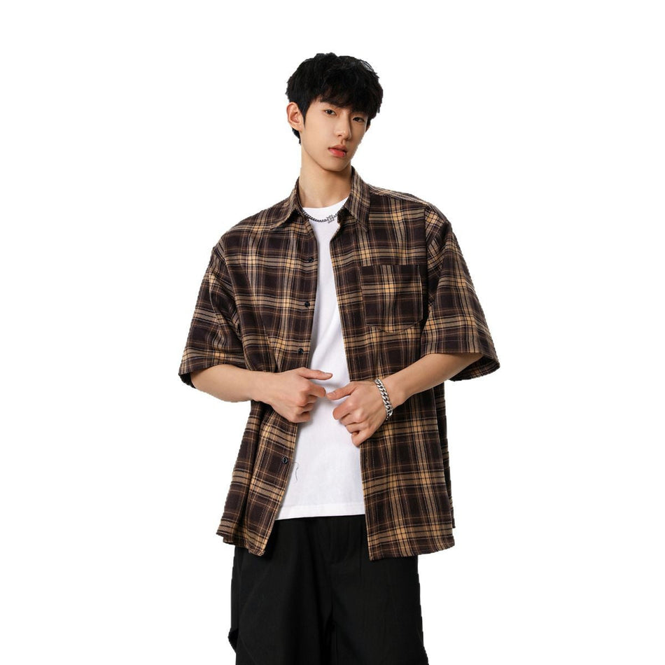 Khaki men's casual shirt - button-up design with relaxed comfortable fit