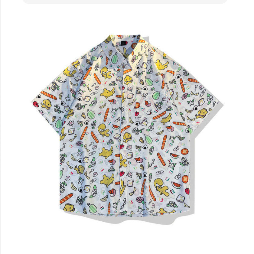 Men’s Summer Ice Silk Graffiti-Print Floral Shirt