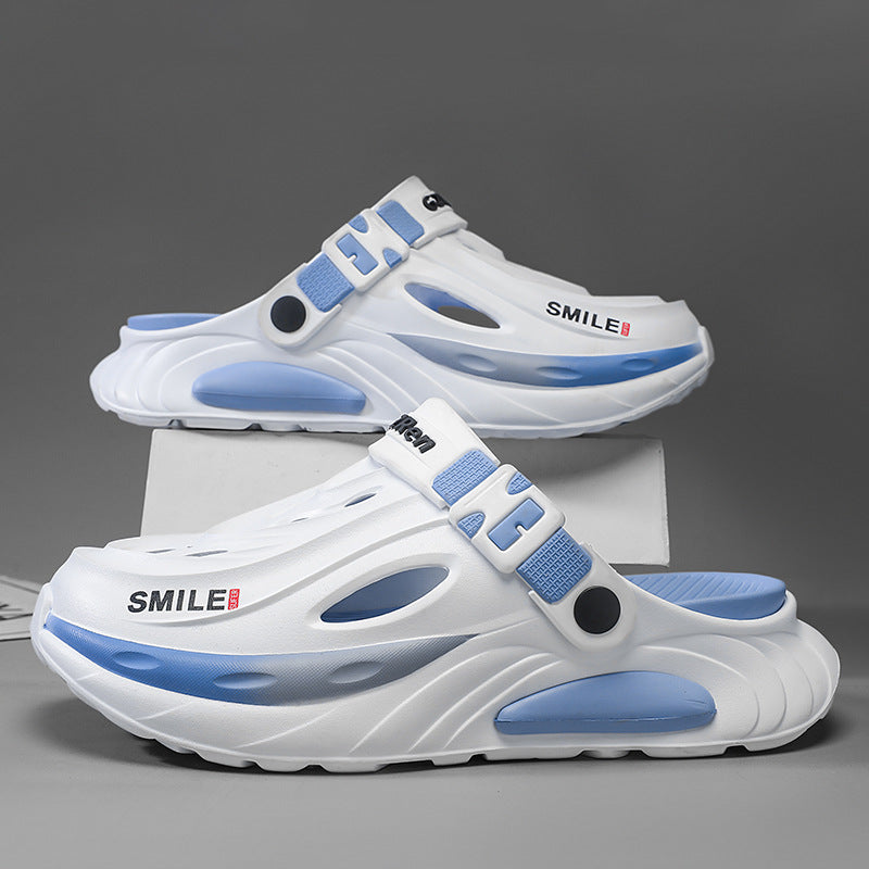 White casual sandals for men - open-toe footwear with comfortable cushioned footbed