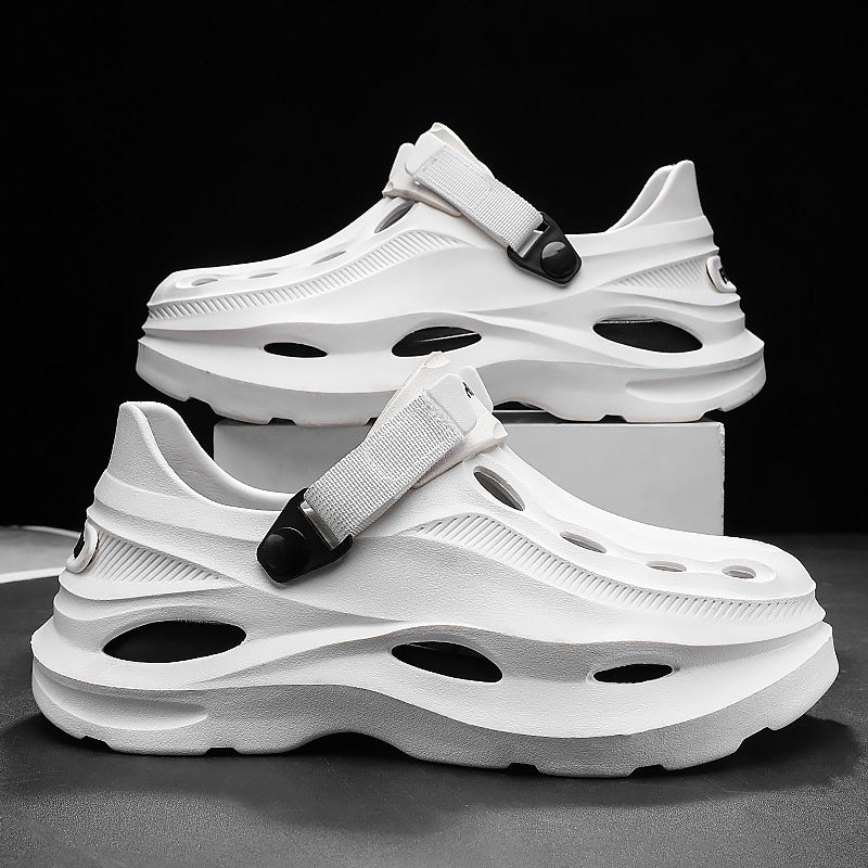 White casual sandals for men - open-toe footwear with comfortable cushioned footbed