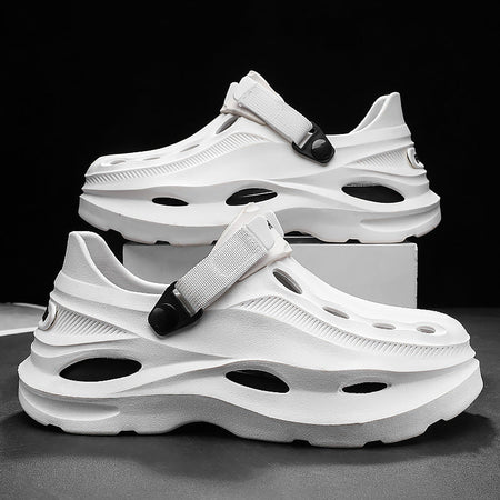 White casual sandals for men - open-toe footwear with comfortable cushioned footbed