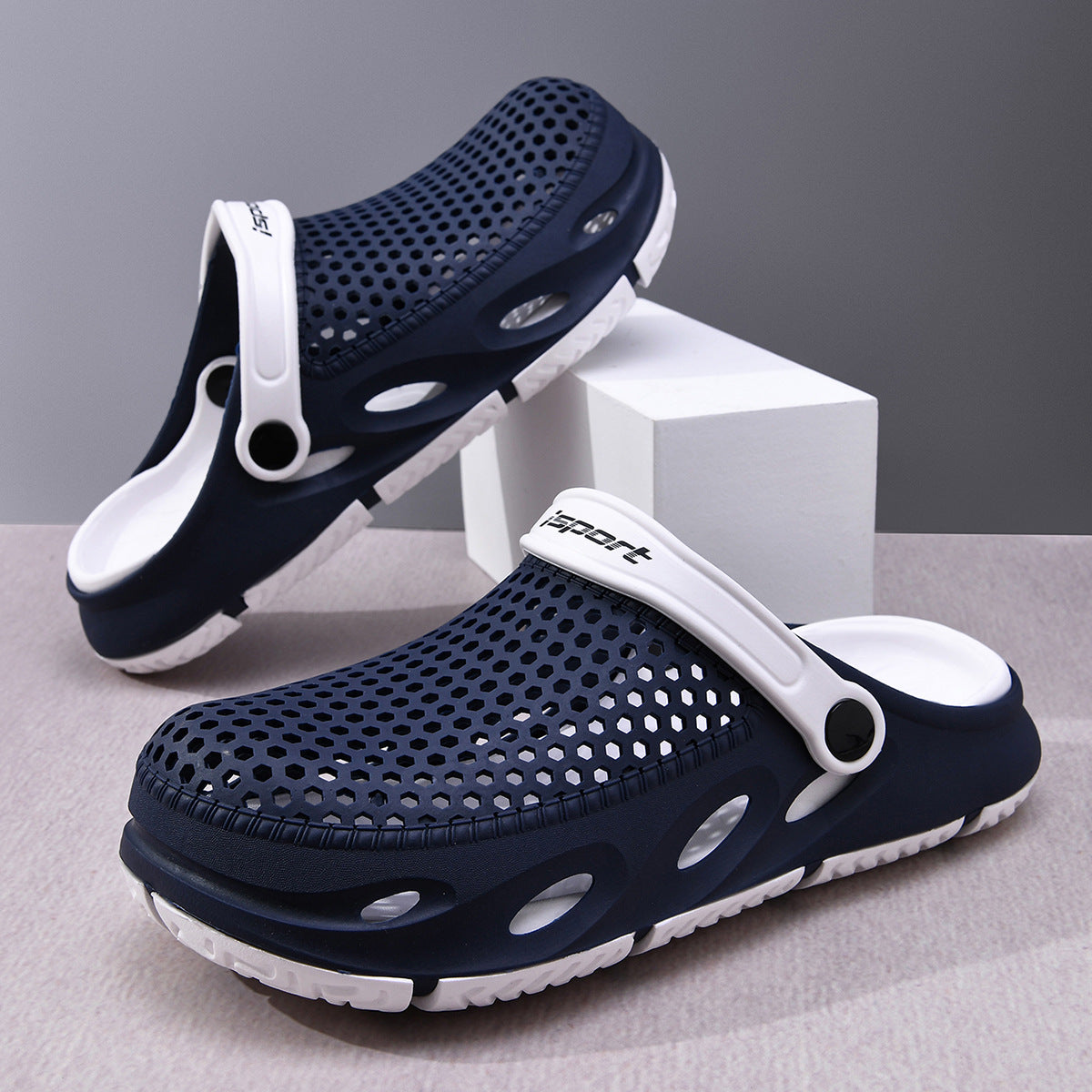 White Blue casual sandals for men - open-toe footwear with comfortable cushioned footbed