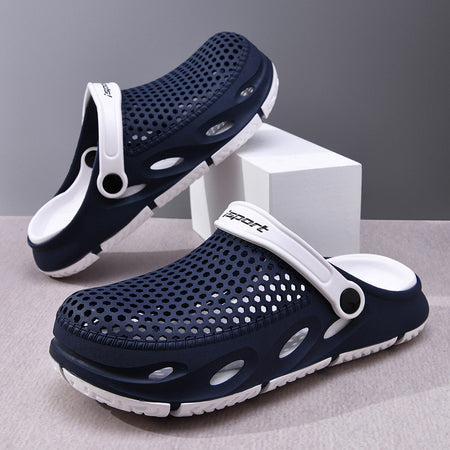 White Blue casual sandals for men - open-toe footwear with comfortable cushioned footbed