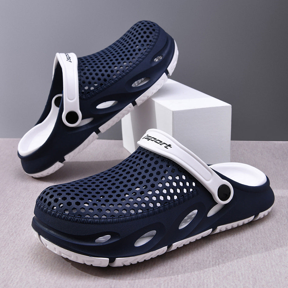 White Blue casual sandals for men - open-toe footwear with comfortable cushioned footbed