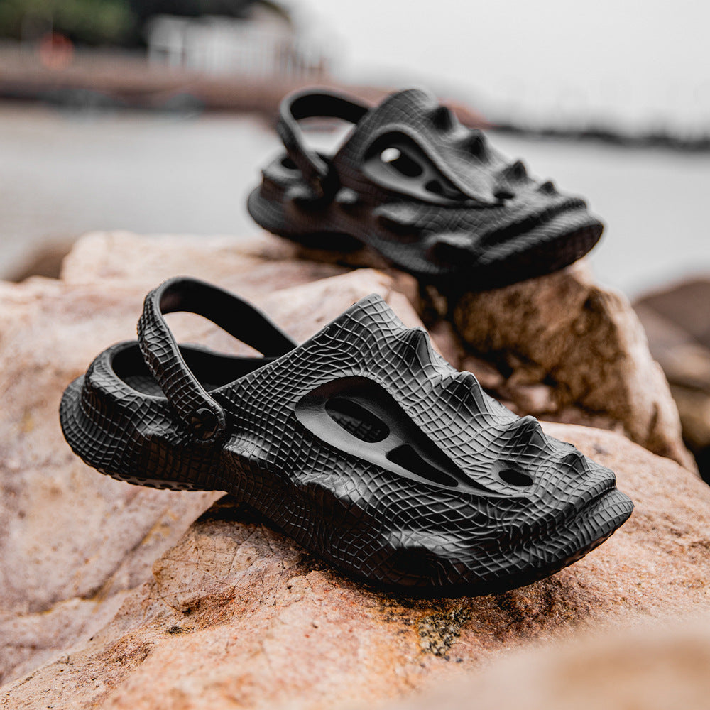 Black casual sandals for men - open-toe footwear with comfortable cushioned footbed