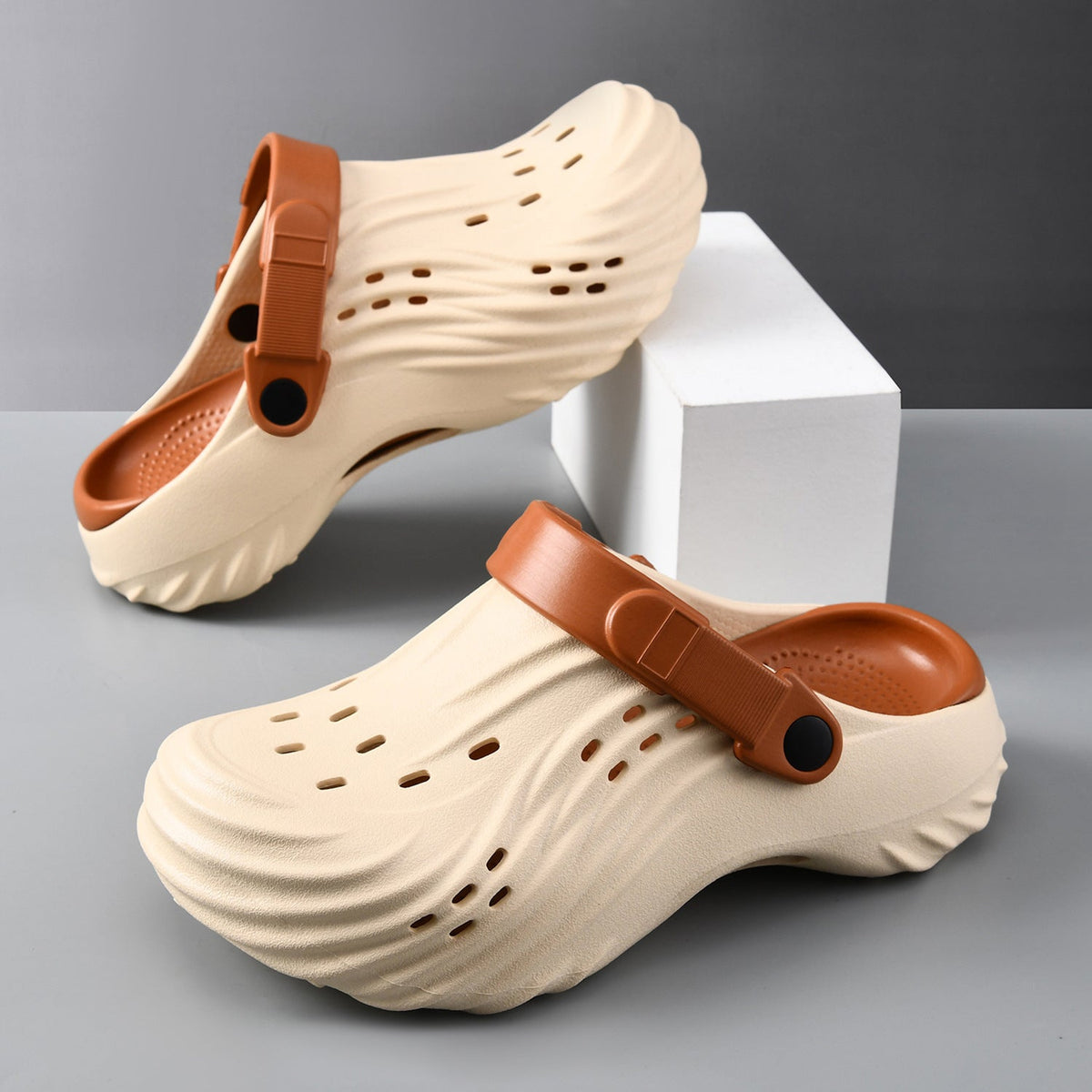 Khaki Brown casual sandals for men - open-toe footwear with comfortable cushioned footbed