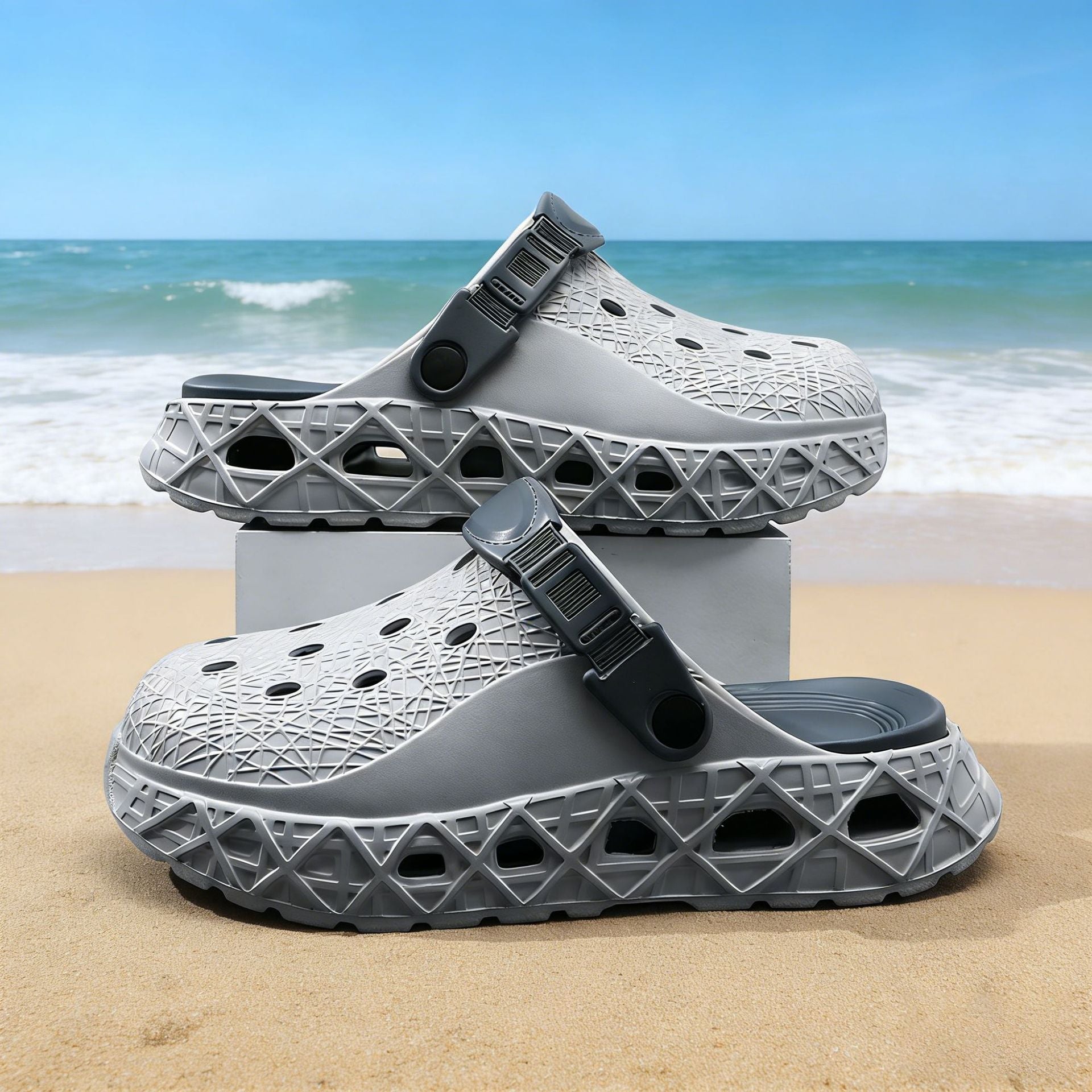 Gray Blue casual sandals for men - open-toe footwear with comfortable cushioned footbed