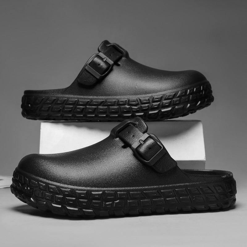Black casual sandals for men - open-toe footwear with comfortable cushioned footbed