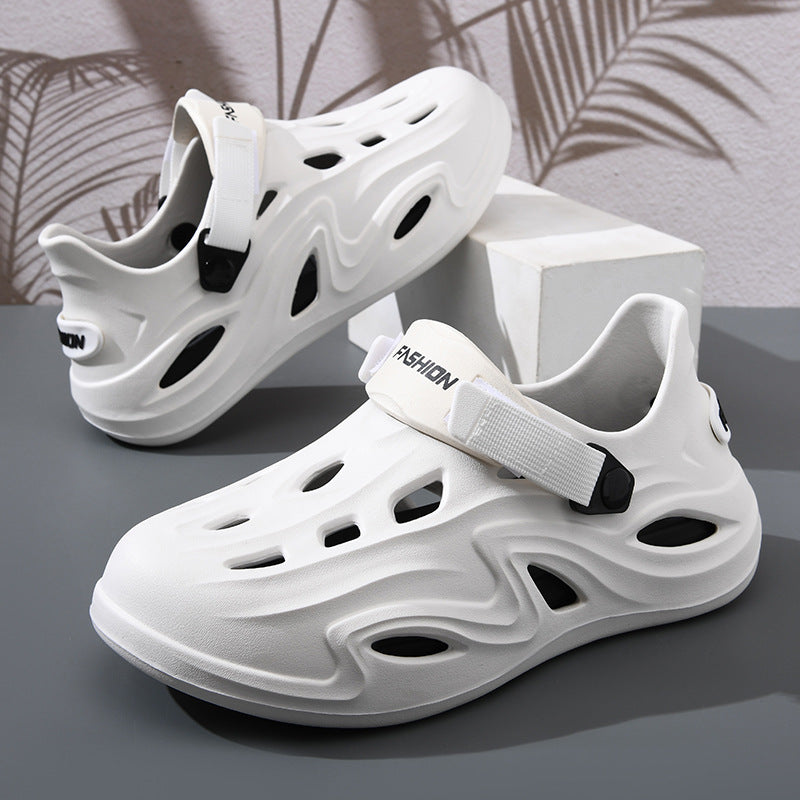 White casual sandals for men - open-toe footwear with comfortable cushioned footbed